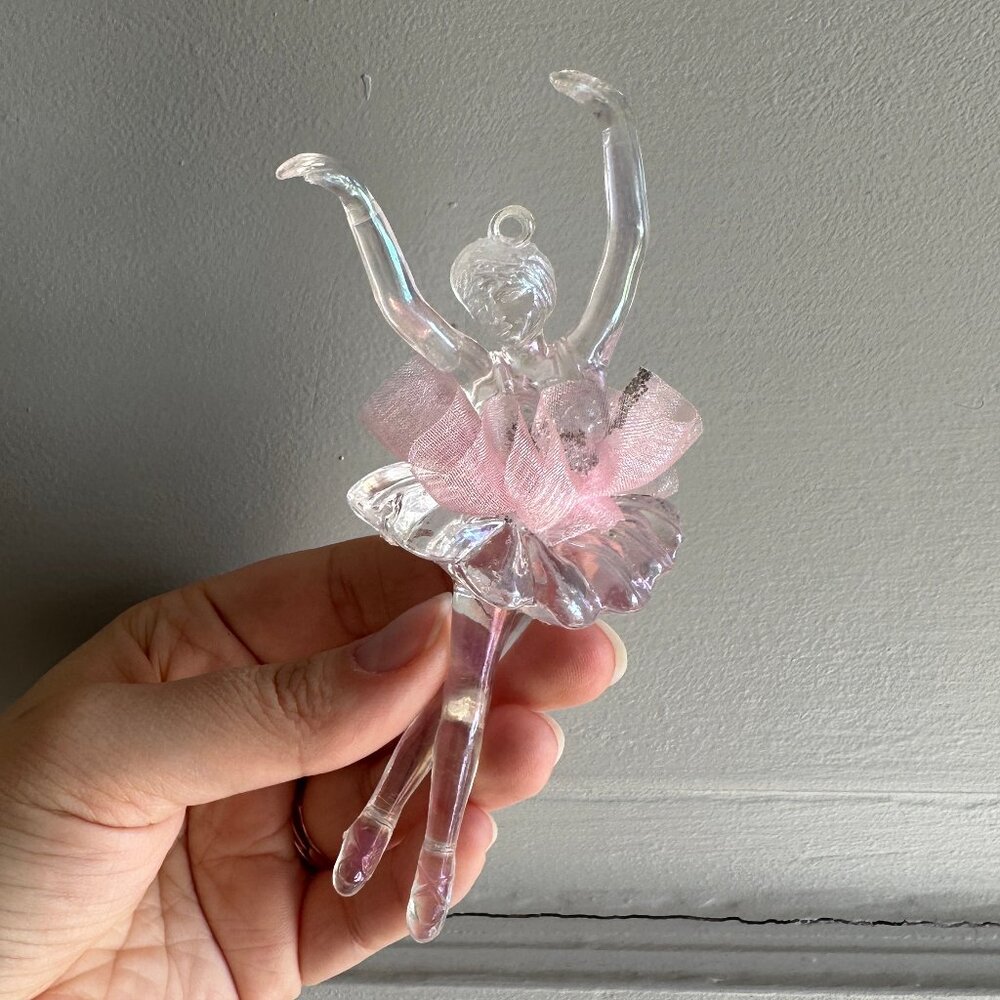 Acrylic Ballerina Ornament with Pink Tulle Skirt | Vintage